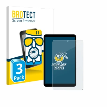 Front side of a product packaging with the brand logo BROTECT. Next to it is the device Alldocube iPlay 50 mini Pro shown with