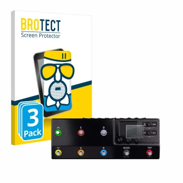 Front side of a product packaging with the brand logo BROTECT. Next to it is the device Line 6 hx stomp XL shown with the corr