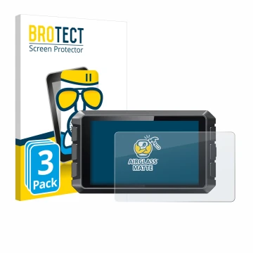 Front side of a product packaging with the brand logo BROTECT. Next to it is the device Creality Sonic Pad shown with the corr
