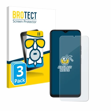 Front side of a product packaging with the brand logo BROTECT. Next to it is the device Tecno Spark 10 5G shown with the corre