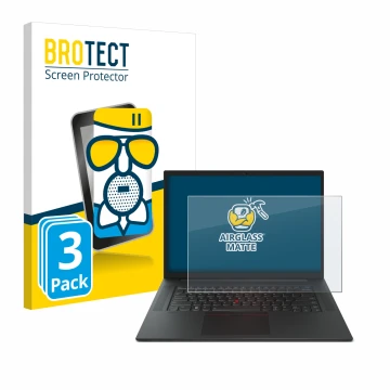 Front side of a product packaging with the brand logo BROTECT. Next to it is the device Lenovo ThinkPad P1 Gen 6 16