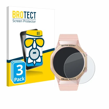 Front side of a product packaging with the brand logo BROTECT. Next to it is the device Mutoy Smartwatch 1.32
