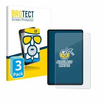 Front side of a product packaging with the brand logo BROTECT. Next to it is the device Honor Pad 9 shown with the correspondi