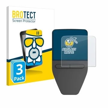 Front side of a product packaging with the brand logo BROTECT. Next to it is the device Trezor Safe 3 shown with the correspon