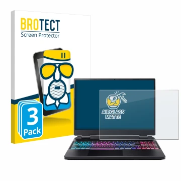 Front side of a product packaging with the brand logo BROTECT. Next to it is the device Acer Predator Helios Neo 16 shown with