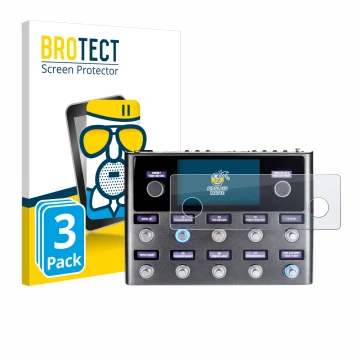 Front side of a product packaging with the brand logo BROTECT. Next to it is the device Fender Tone Master Pro shown with the 