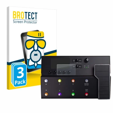 Front side of a product packaging with the brand logo BROTECT. Next to it is the device Line 6 POD Go shown with the correspon