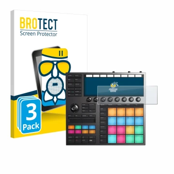 Front side of a product packaging with the brand logo BROTECT. Next to it is the device Native Instruments Maschine + shown wi