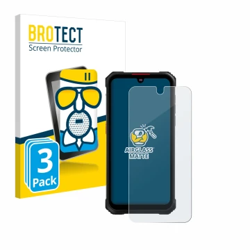 Front side of a product packaging with the brand logo BROTECT. Next to it is the device Hotwav Cyber 9 Pro shown with the corr