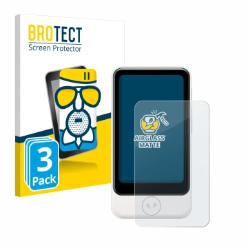 Front side of a product packaging with the brand logo BROTECT. Next to it is the device Pocketalk Plus shown with the correspo