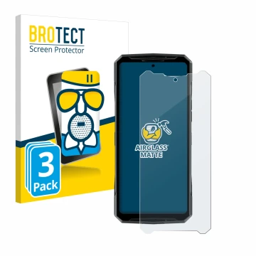 Front side of a product packaging with the brand logo BROTECT. Next to it is the device Doogee DK10 shown with the correspondi