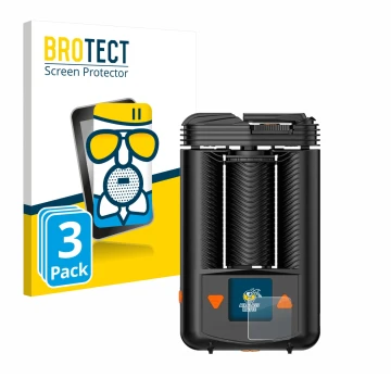 Front side of a product packaging with the brand logo BROTECT. Next to it is the device Storz & Bickel Mighty + shown with the