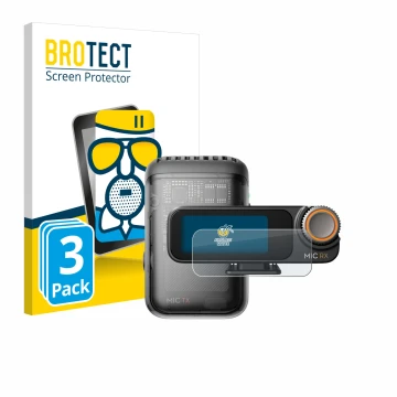 Front side of a product packaging with the brand logo BROTECT. Next to it is the device DJI Mic 2 (Receiver) shown with the co