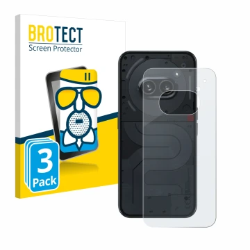 Front side of a product packaging with the brand logo BROTECT. Next to it is the device Nothing Phone (2a) (Back) shown with t