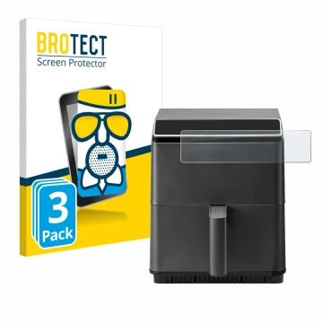 Front side of a product packaging with the brand logo BROTECT. Next to it is the device Cosori CAF-P583S shown with the corres