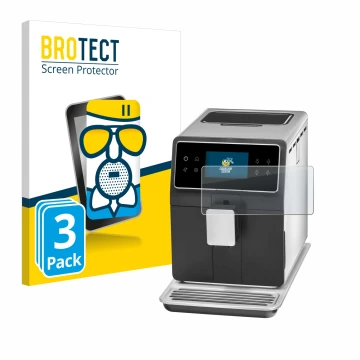 Front side of a product packaging with the brand logo BROTECT. Next to it is the device WMF Perfection 840L shown with the cor