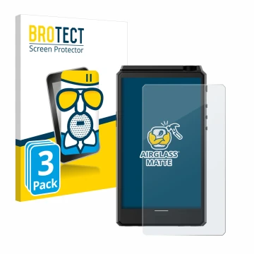 Front side of a product packaging with the brand logo BROTECT. Next to it is the device Hiby R6 III shown with the correspondi