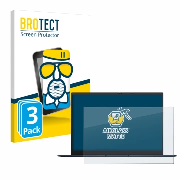 Front side of a product packaging with the brand logo BROTECT. Next to it is the device ASUS ZenBook 14 OLED UX3405 Non-Touch 