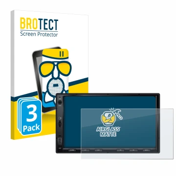 Front side of a product packaging with the brand logo BROTECT. Next to it is the device Atoto F7 WE shown with the correspondi