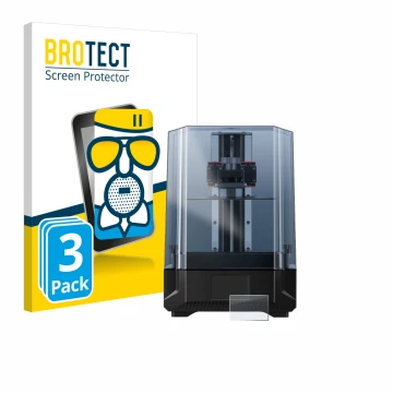 Front side of a product packaging with the brand logo BROTECT. Next to it is the device Anycubic Photon Mono X 6Ks shown with 