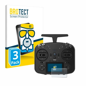 Front side of a product packaging with the brand logo BROTECT. Next to it is the device FrSky TWIN X14 shown with the correspo