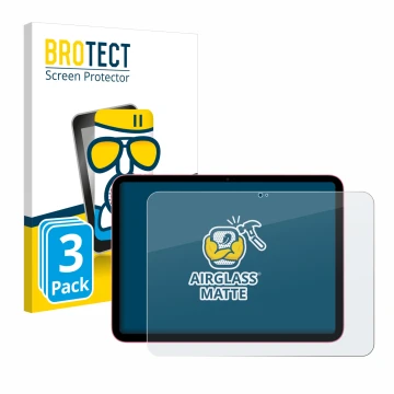 Front side of a product packaging with the brand logo BROTECT. Next to it is the device Apple iPad 10.9
