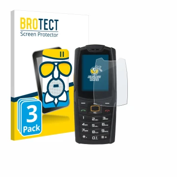 Front side of a product packaging with the brand logo BROTECT. Next to it is the device AGM M6 shown with the corresponding sc