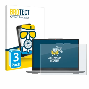 Front side of a product packaging with the brand logo BROTECT. Next to it is the device Lenovo IdeaPad 5 2-in-1 14AHP9 shown w