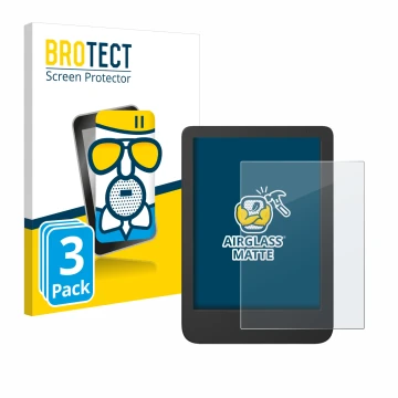 Front side of a product packaging with the brand logo BROTECT. Next to it is the device Tolino Shine 5 Color 2024 shown with t