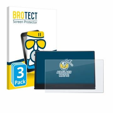 Front side of a product packaging with the brand logo BROTECT. Next to it is the device Dell P1424H shown with the correspondi