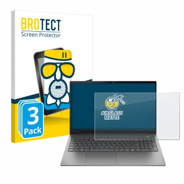Front side of a product packaging with the brand logo BROTECT. Next to it is the device Lenovo ThinkBook 15 Gen 4 shown with t