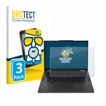 Front side of a product packaging with the brand logo BROTECT. Next to it is the device Lenovo ThinkPad X13 2-in-1 Gen 5 shown