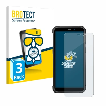 Front side of a product packaging with the brand logo BROTECT. Next to it is the device Oukitel WP32 shown with the correspond
