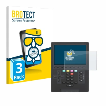 Front side of a product packaging with the brand logo BROTECT. Next to it is the device Polyend Tracker Mini shown with the co