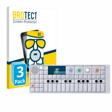 Front side of a product packaging with the brand logo BROTECT. Next to it is the device Teenage Engineering OP-1 Sampler & Con