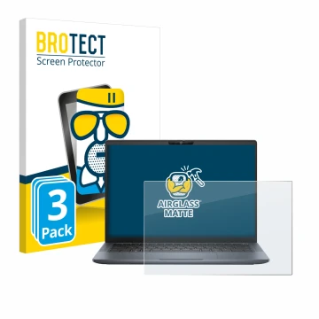 Front side of a product packaging with the brand logo BROTECT. Next to it is the device Dell Latitude 7350 Laptop shown with t
