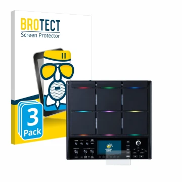 Front side of a product packaging with the brand logo BROTECT. Next to it is the device Roland SPD-SX PRO shown with the corre
