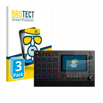 Front side of a product packaging with the brand logo BROTECT. Next to it is the device Akai MPC Live II shown with the corres