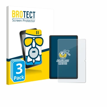 Front side of a product packaging with the brand logo BROTECT. Next to it is the device Blackview Tab 16 Pro shown with the co