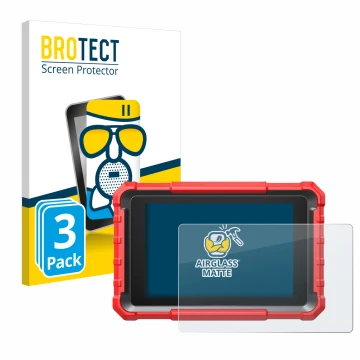 Front side of a product packaging with the brand logo BROTECT. Next to it is the device Launch X-431 PROS Elite shown with the