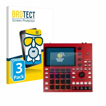 Front side of a product packaging with the brand logo BROTECT. Next to it is the device Akai MPC One+ shown with the correspon