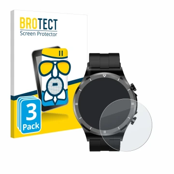 Front side of a product packaging with the brand logo BROTECT. Next to it is the device Sanorum Smartwatch 1.39