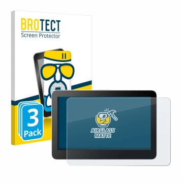 Front side of a product packaging with the brand logo BROTECT. Next to it is the device Wacom One 13 Touch shown with the corr