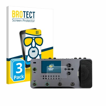 Front side of a product packaging with the brand logo BROTECT. Next to it is the device Mooer GE1000 shown with the correspond