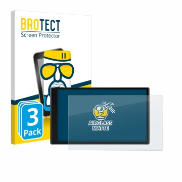 Front side of a product packaging with the brand logo BROTECT. Next to it is the device Garmin CamperVan shown with the corres