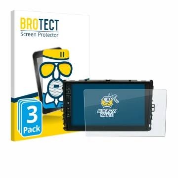 Front side of a product packaging with the brand logo BROTECT. Next to it is the device Dynavin D9-T6 shown with the correspon