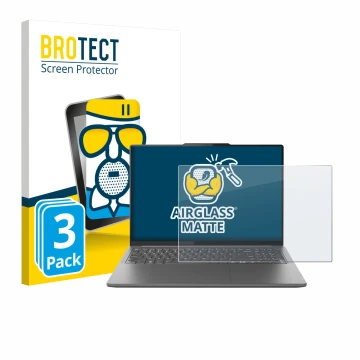 Front side of a product packaging with the brand logo BROTECT. Next to it is the device Lenovo Yoga Pro 9i Gen 9 16