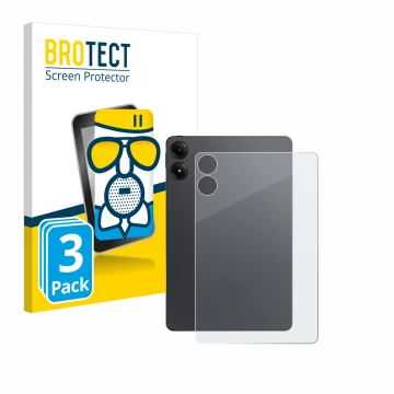 Front side of a product packaging with the brand logo BROTECT. Next to it is the device Xiaomi Redmi Pad Pro (Back) shown with