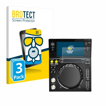 Front side of a product packaging with the brand logo BROTECT. Next to it is the device Pioneer XDJ -700 shown with the corres