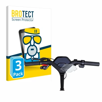 Front side of a product packaging with the brand logo BROTECT. Next to it is the device Segway Ninebot P65D shown with the cor